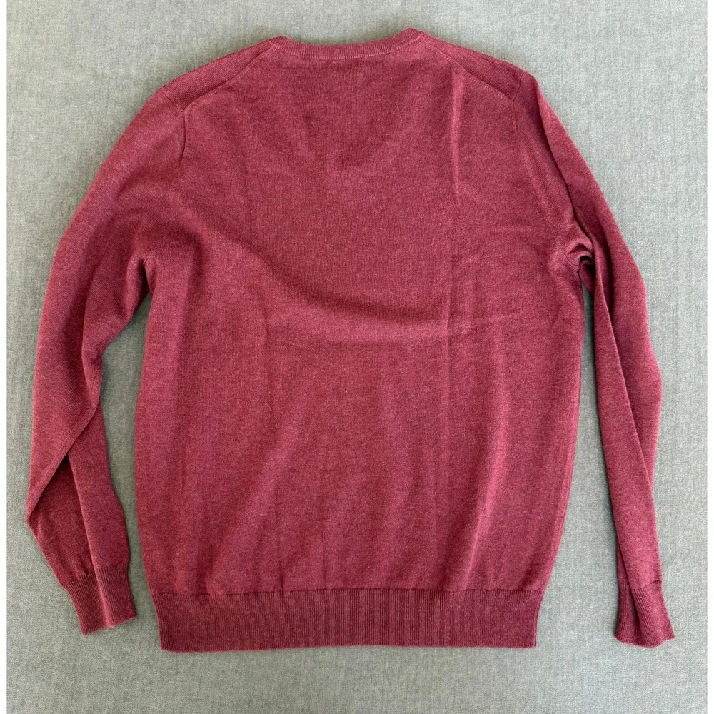 J Crew V Neck Sweater Mens L Burgundy Red Merino Wool Blend Preppy Office‎